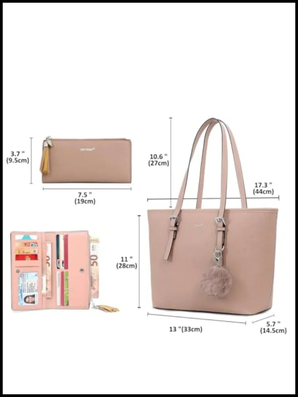 PU Leather Shoulder Bag Tote Set with Wallet for Travel Work